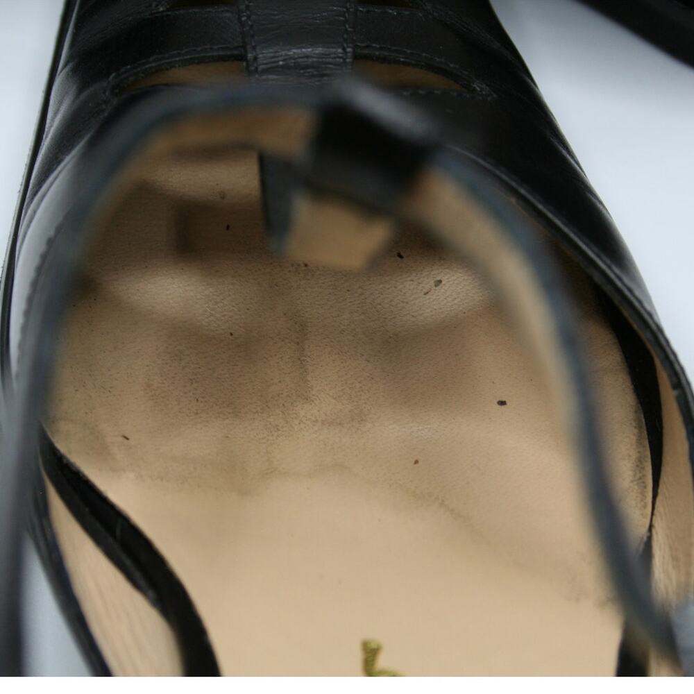 Salvatore Ferragamo Black Leather T-Strap Flats/Sandals, Cutout Design Size 8.5 - Picture 5 of 10